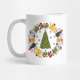 Cute Animals Stars Candy Canes Around the Christmas Tree Mug